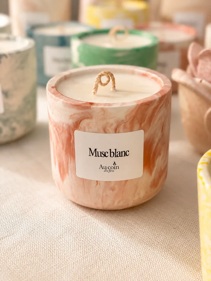 Petite bougie Musc blanc, pot marbré